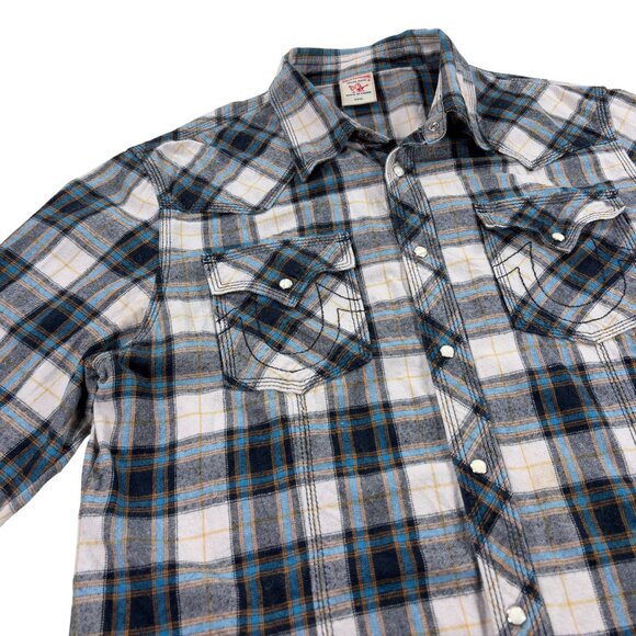 True Religion Western Pearl Snap Flannel Shirt Mens XXXL SLIM FIT Plaid - Picture 3 of 7